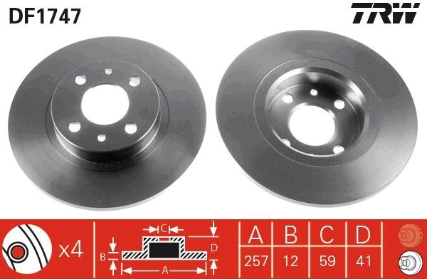 TRW DF1747: Piduriketas Ø: 257mm, täis, Ø: 257mm, värvitud