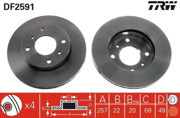TRW DF2591: Disc de frână Ř: 257mm, ventilat, Ř: 257mm, lacuit