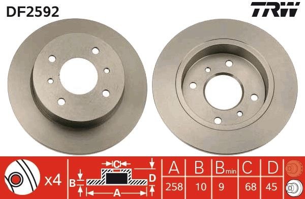 TRW DF2592: Disco freno Ø: 258mm, pieno, Ø: 258mm, verniciato