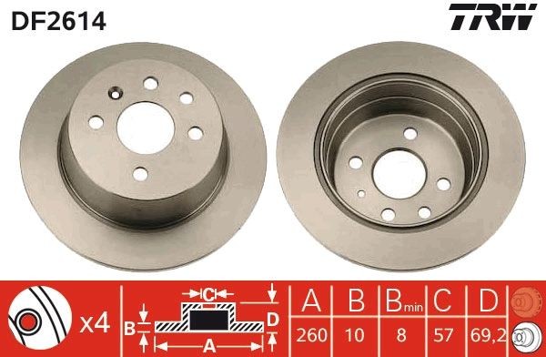 TRW DF2614: Piduriketas Ø: 260mm, täis, Ø: 260mm, värvitud