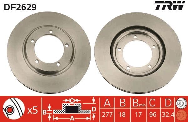 TRW DF2629: Disc de frână Ř: 277mm, ventilat, Ř: 277mm