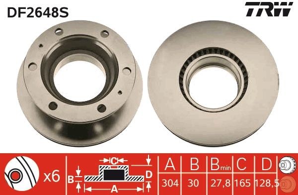 TRW DF2648S: Disc de frână TRW SINGLE Ř: 304mm, ventilat, Ř: 304mm