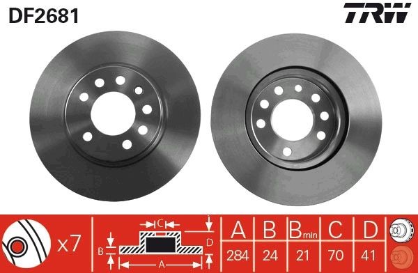 TRW DF2681: Disc de frână Ř: 284mm, ventilat, Ř: 284mm, lacuit