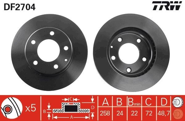 TRW DF2704: Disc de frână Ř: 258mm, ventilat, Ř: 258mm, lacuit