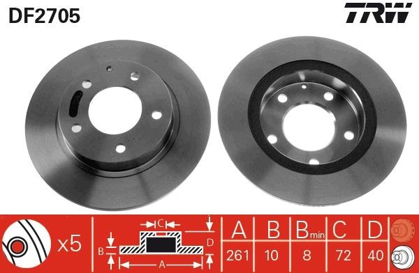TRW DF2705: Piduriketas Ø: 261mm, täis, Ø: 261mm, värvitud