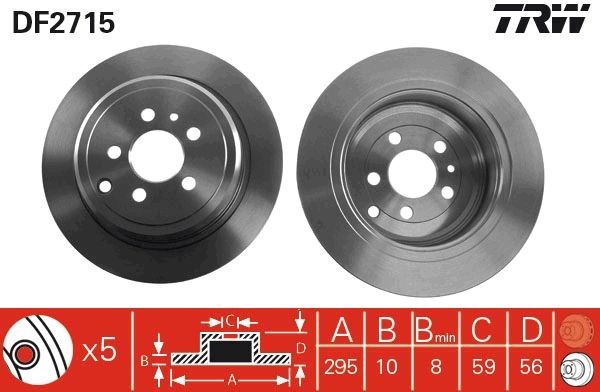 TRW DF2715: Disc de frână Ř: 295mm, plin, Ř: 295mm, lacuit