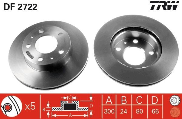 TRW DF2722: Brzdový kotúč Ø: 300mm, vetraný, Ø: 300mm, lakovane