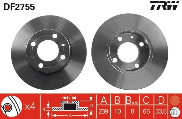 TRW DF2755: Piduriketas Ø: 239mm, täis, Ø: 239mm, värvitud, koos kruvidega