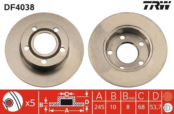 TRW DF4038: Piduriketas Ø: 245mm, täis, Ø: 245mm, värvitud