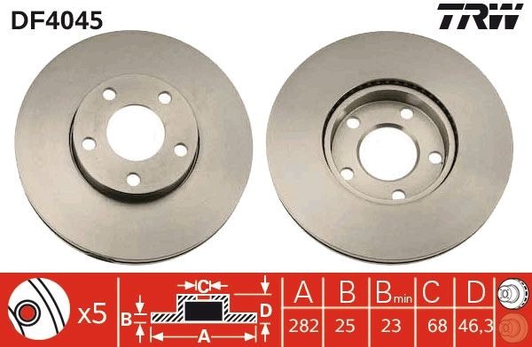 TRW DF4045: Disc de frână Ř: 282mm, ventilat, Ř: 282mm, lacuit