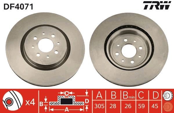 TRW DF4071: Piduriketas Ø: 305mm, õhutusega, Ø: 305mm