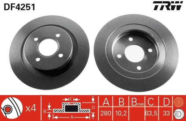 TRW DF4251: Piduriketas Ø: 280mm, täis, Ø: 280mm, värvitud
