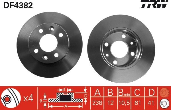 TRW DF4382: Disc de frână Ř: 238mm, plin, Ř: 238mm