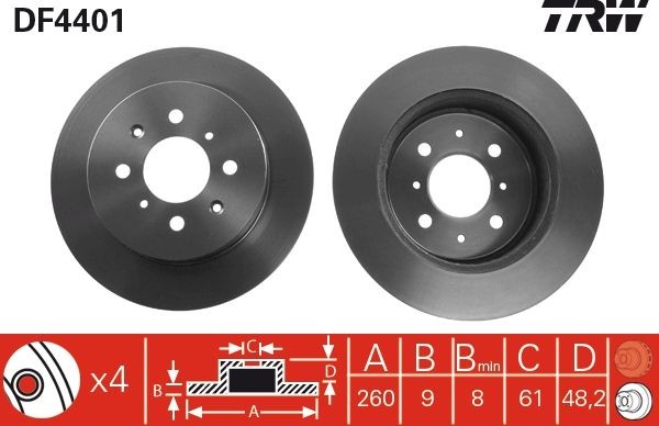 TRW DF4401: Piduriketas Ø: 260mm, täis, Ø: 260mm, värvitud