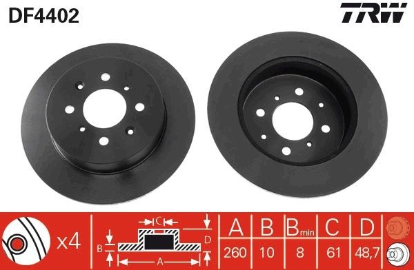 TRW DF4402: Piduriketas Ø: 260mm, täis, Ø: 260mm, värvitud