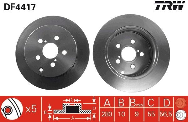 TRW DF4417: Piduriketas Ø: 280mm, täis, Ø: 280mm, värvitud