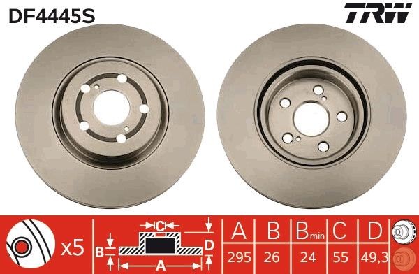 TRW DF4445S: Piduriketas TRW SINGLE Ø: 295mm, õhutusega, Ø: 295mm, värvitud
