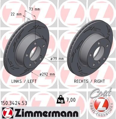 ZIMMERMANN 150.3424.53: Piduriketas BLACK Z Ø: 292mm, sisemine õhutus, piludega, Ø: 292mm, kaetud