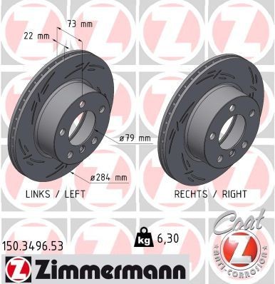 ZIMMERMANN 150.3496.53: Disc de frână BLACK Z Ř: 284mm, ventilat interior, canelat, Ř: 284mm, acoperit (cu un strat protector)