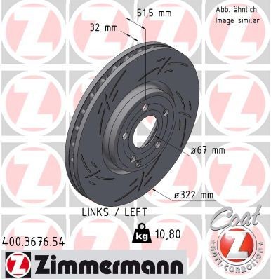 ZIMMERMANN 400.3676.54: Piduriketas BLACK Z Ø: 322mm, sisemine õhutus, piludega, Ø: 322mm, kaetud