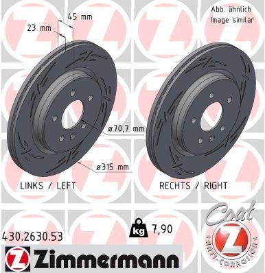 ZIMMERMANN 430.2630.53: Disc de frână BLACK Z Ř: 315mm, ventilat interior, canelat, Ř: 315mm, acoperit (cu un strat protector)