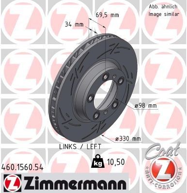 ZIMMERMANN 460.1560.54: Brzdový kotouč BLACK Z R: 330mm, vnitřně větráno, opatřený drážkou, R: 330mm, nátěr