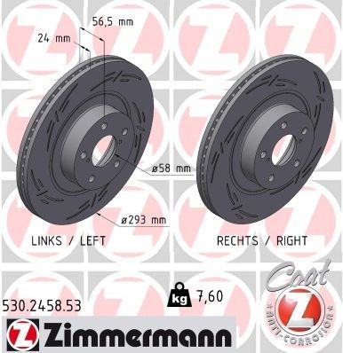 ZIMMERMANN 530.2458.53: Disc de frână BLACK Z Ř: 293mm, ventilat interior, canelat, Ř: 293mm, acoperit (cu un strat protector)