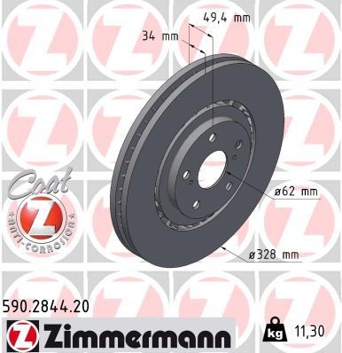 ZIMMERMANN 590.2844.20: Brzdový kotúč COAT Z Ø: 328mm, vonkajšie chladenie, Ø: 328mm, potiahnutá