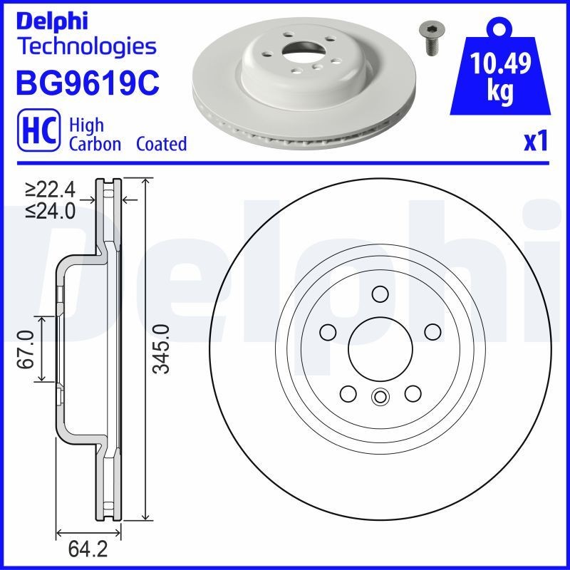 DELPHI BG9619C: Piduriketas Ø: 345mm, õhutusega, Ø: 345mm, kaetud