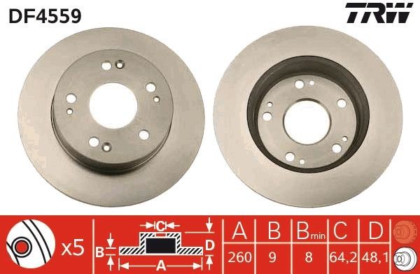 TRW DF4559: Piduriketas Ø: 260mm, täis, Ø: 260mm