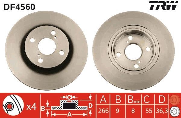 TRW DF4560: Disc de frână Ř: 266mm, plin, Ř: 266mm, lacuit