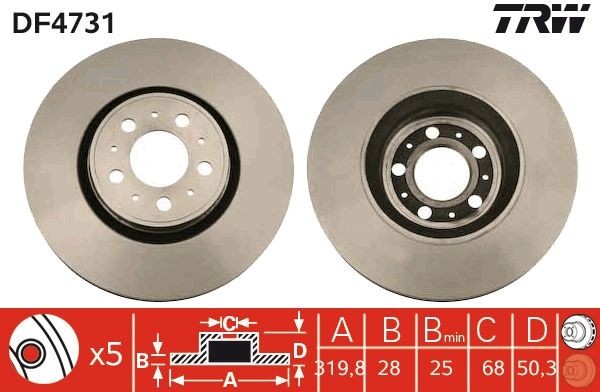 TRW DF4731: Piduriketas Ø: 320mm, õhutusega, Ø: 320mm, värvitud