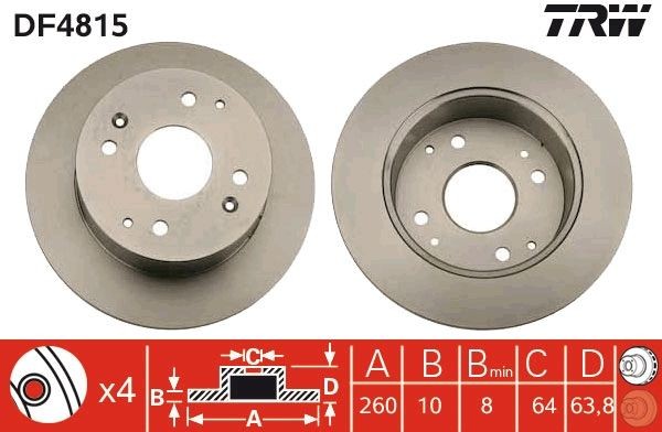 TRW DF4815: Disco freno Ø: 260mm, pieno, Ø: 260mm, verniciato