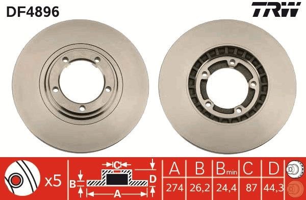 TRW DF4896: Disc de frână Ř: 274mm, ventilat, Ř: 274mm, lacuit