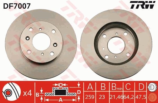TRW DF7007: Disc de frână Ř: 260mm, ventilat, Ř: 260mm, lacuit