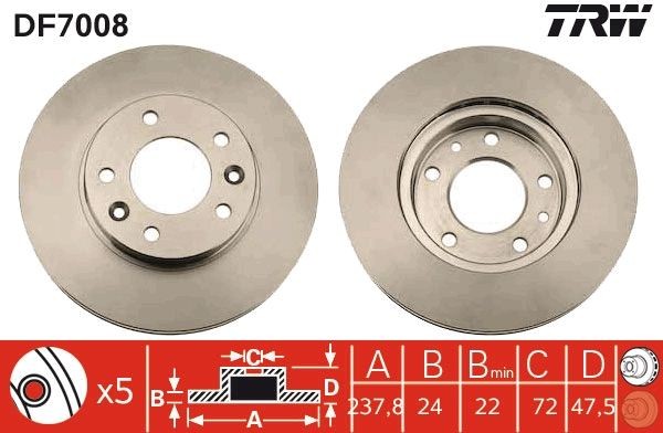 TRW DF7008: Bromsskiva Ø: 274mm, ventilerad, Ø: 274mm, lackerad