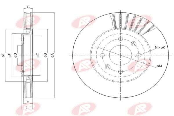 AP-SA P1003V: Piduriketas Esisild, Ø: 283mm, õhutusega, Ø: 283mm