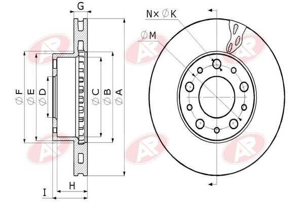 AP-SA P1022V: Piduriketas Esisild, Ø: 280mm, õhutusega, Ø: 280mm