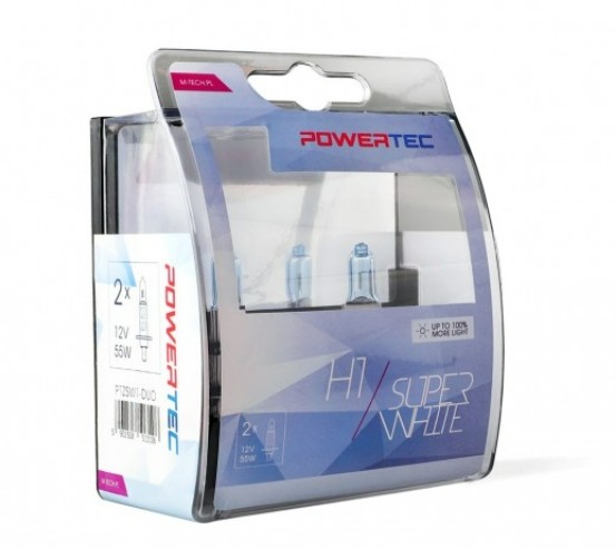 TECH PTZSW1-DUO: Hõõgpirn, Kaugtuli 55W, H1, Up to 100%, DUO MTECH SUPER WHITE