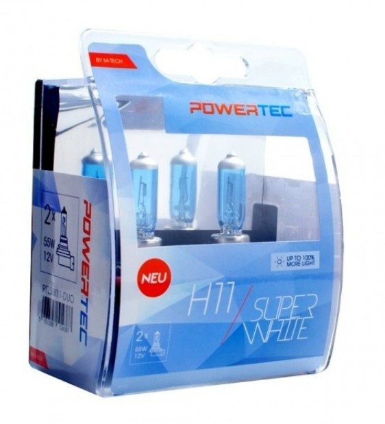 TECH PTZSW11-DUO: Gloeilamp, verstraler 55W, H11, Up to 100% MTECH SUPER WHITE