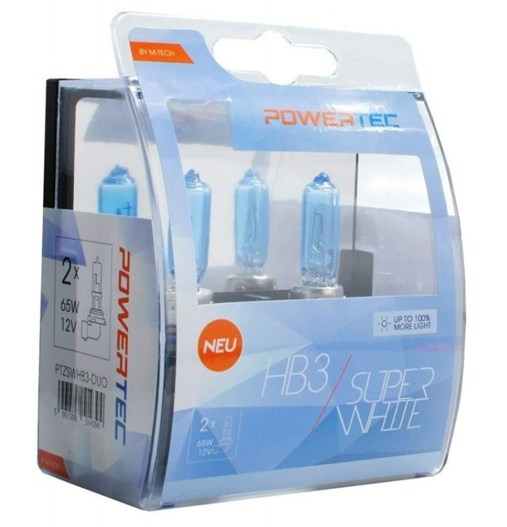 TECH PTZSWHB3-DUO: Hõõgpirn, Kaugtuli 65W, HB3, Up to 100% MTECH SUPER WHITE