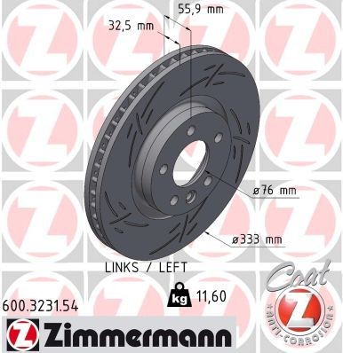 ZIMMERMANN 600.3231.54: Disc de frână BLACK Z Ř: 333mm, ventilat interior, canelat, Ř: 333mm, acoperit (cu un strat protector)