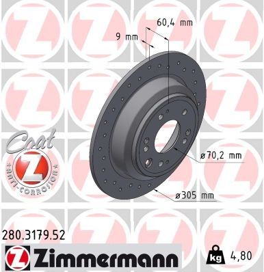ZIMMERMANN 280.3179.52: Disc de frână SPORT Z Ř: 305mm, plin, perforat, Ř: 305mm, acoperit (cu un strat protector)