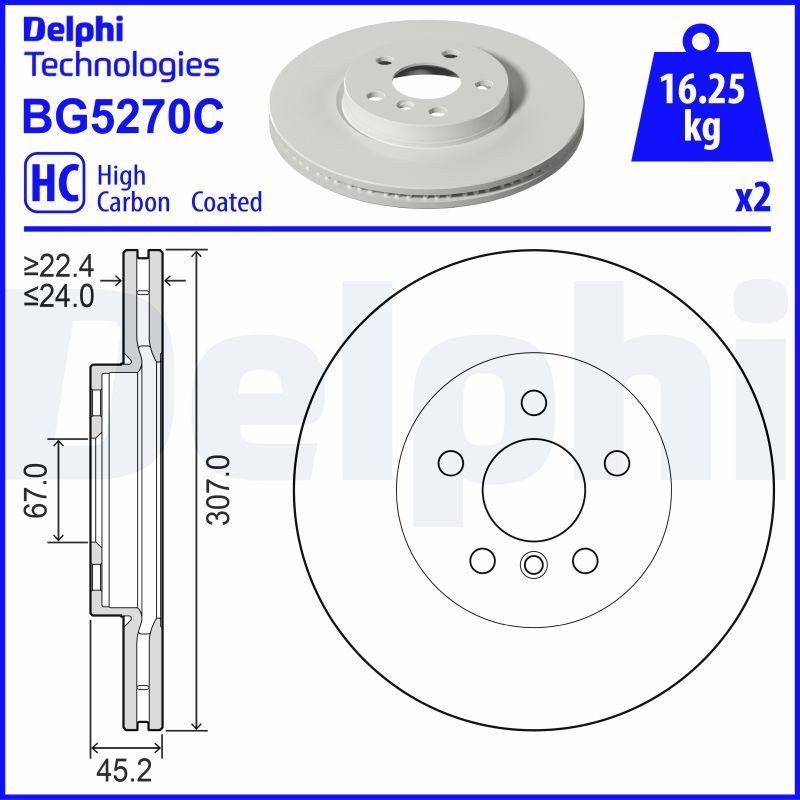 DELPHI BG5270C: Piduriketas Ø: 307mm, õhutusega, Ø: 307mm, kaetud
