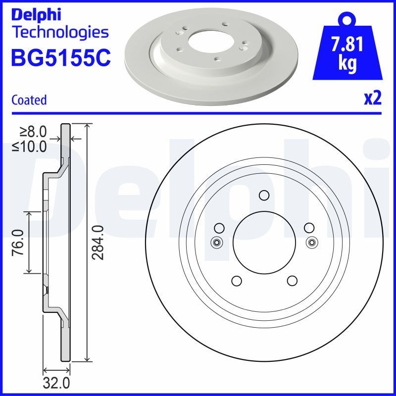 DELPHI BG5155C: Tarcza hamulcowa Ø: 284[mm], pełny, Ø: 284[mm], pokryty