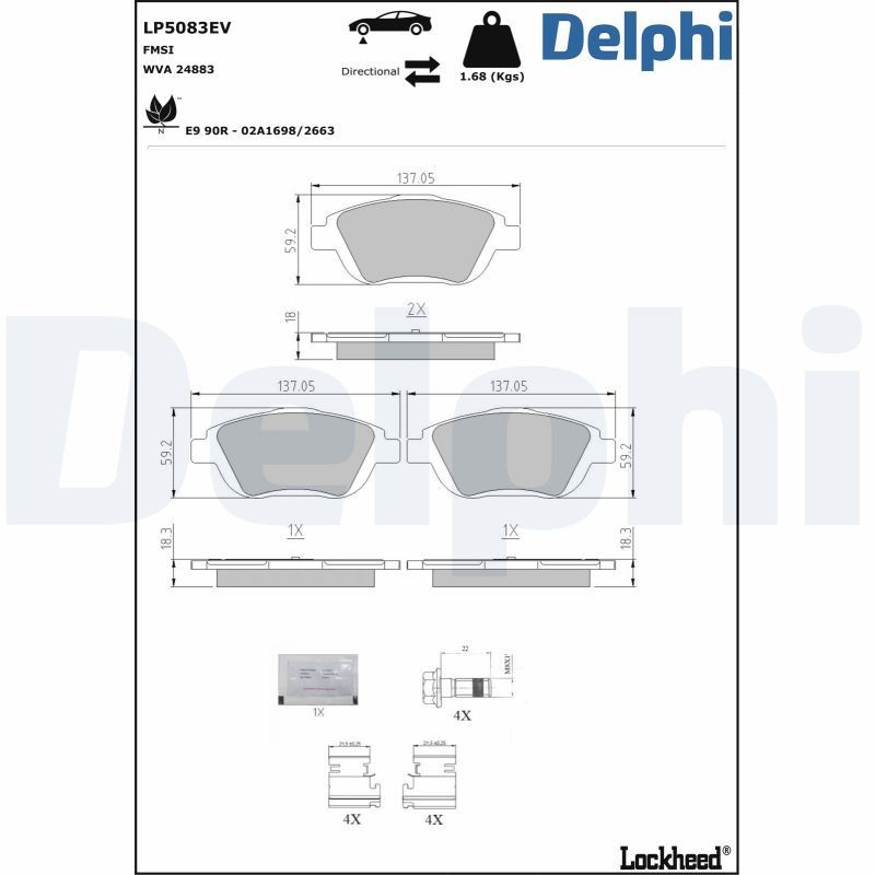 DELPHI LP5083EV: Piduriklotsid koos lisadega, koos kokkusurumisvastase plekiga