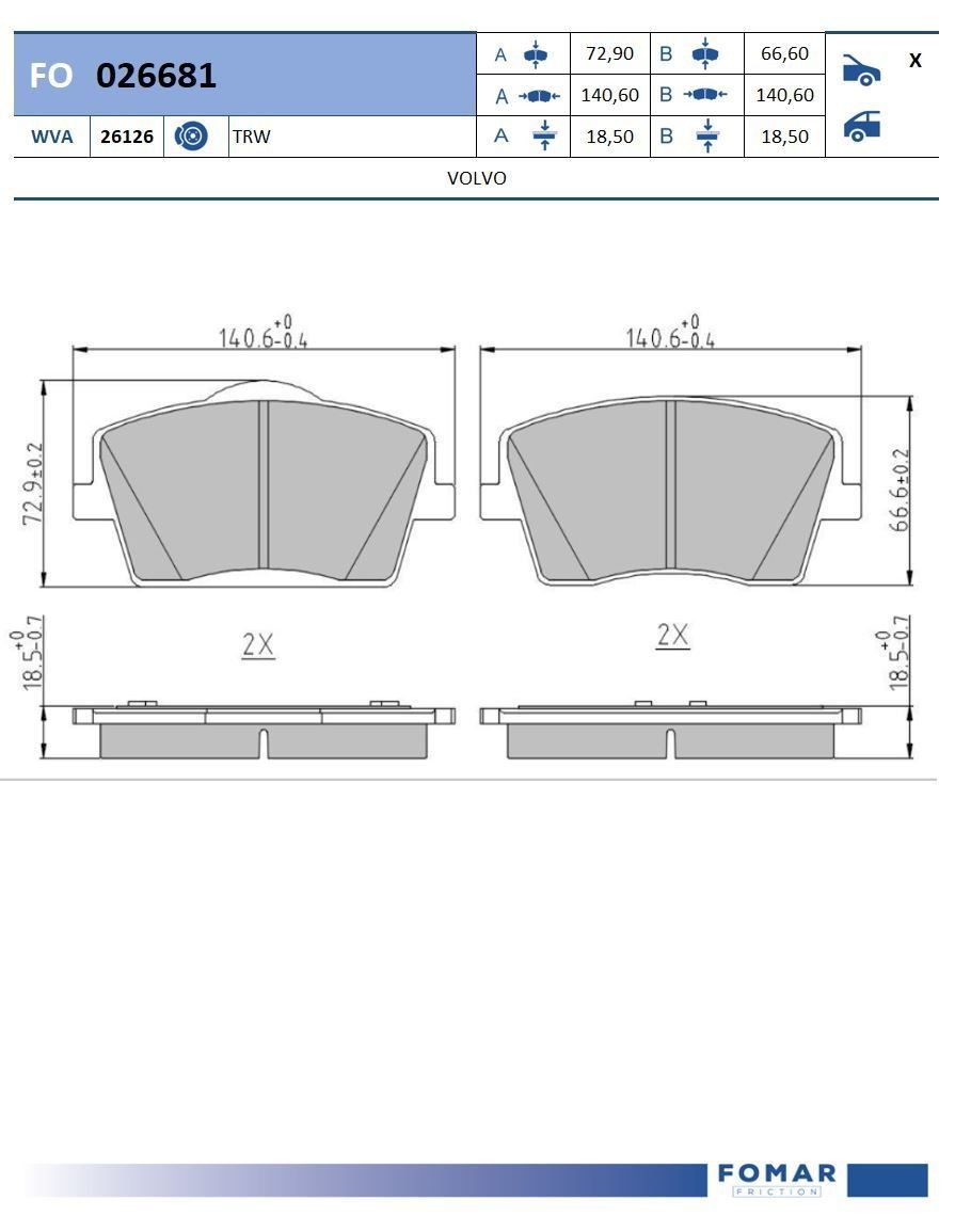 FOMAR Friction FO 026681: Piduriklotsid