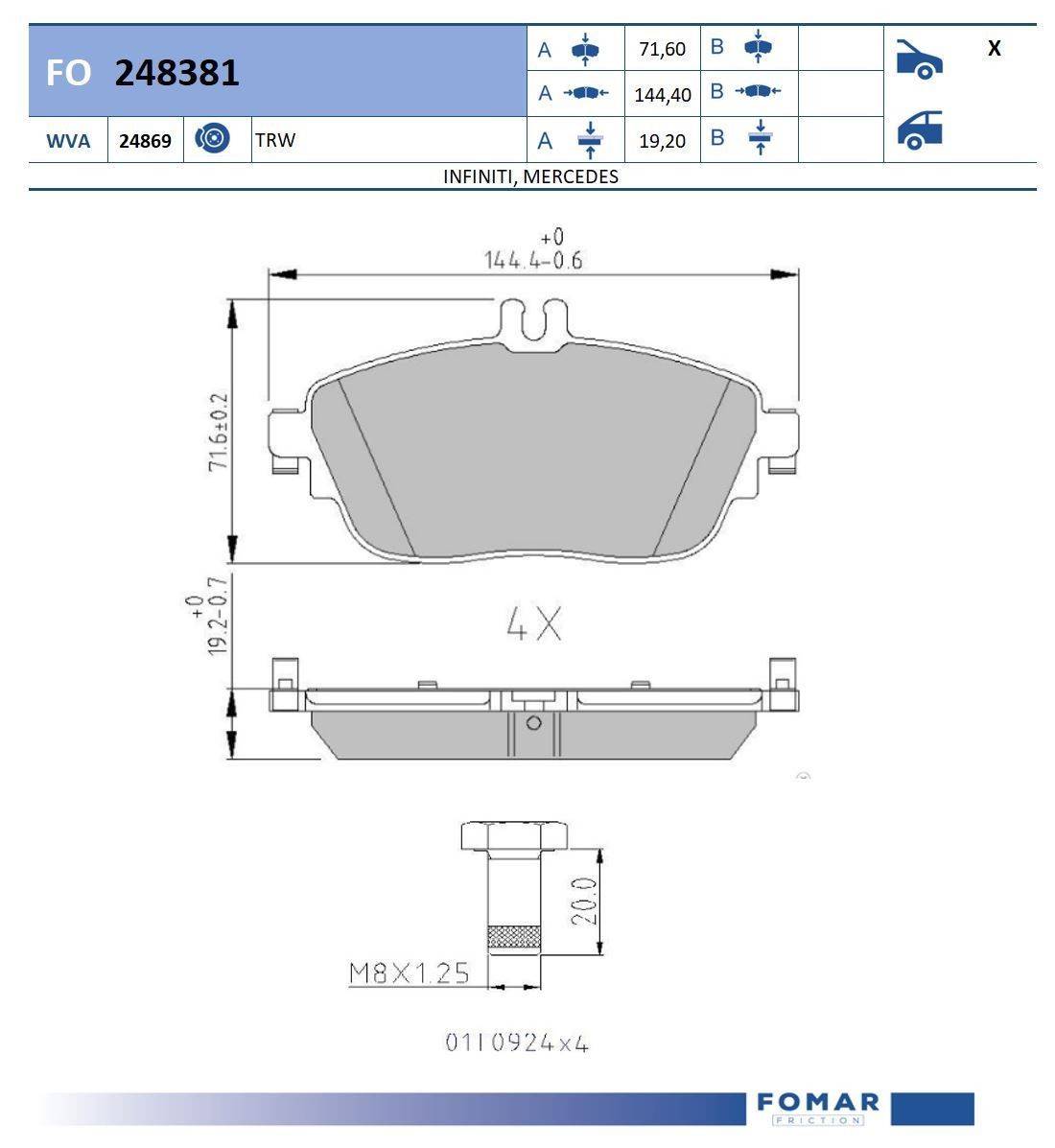 FOMAR Friction FO 248381: Piduriklotsid koos lisadega