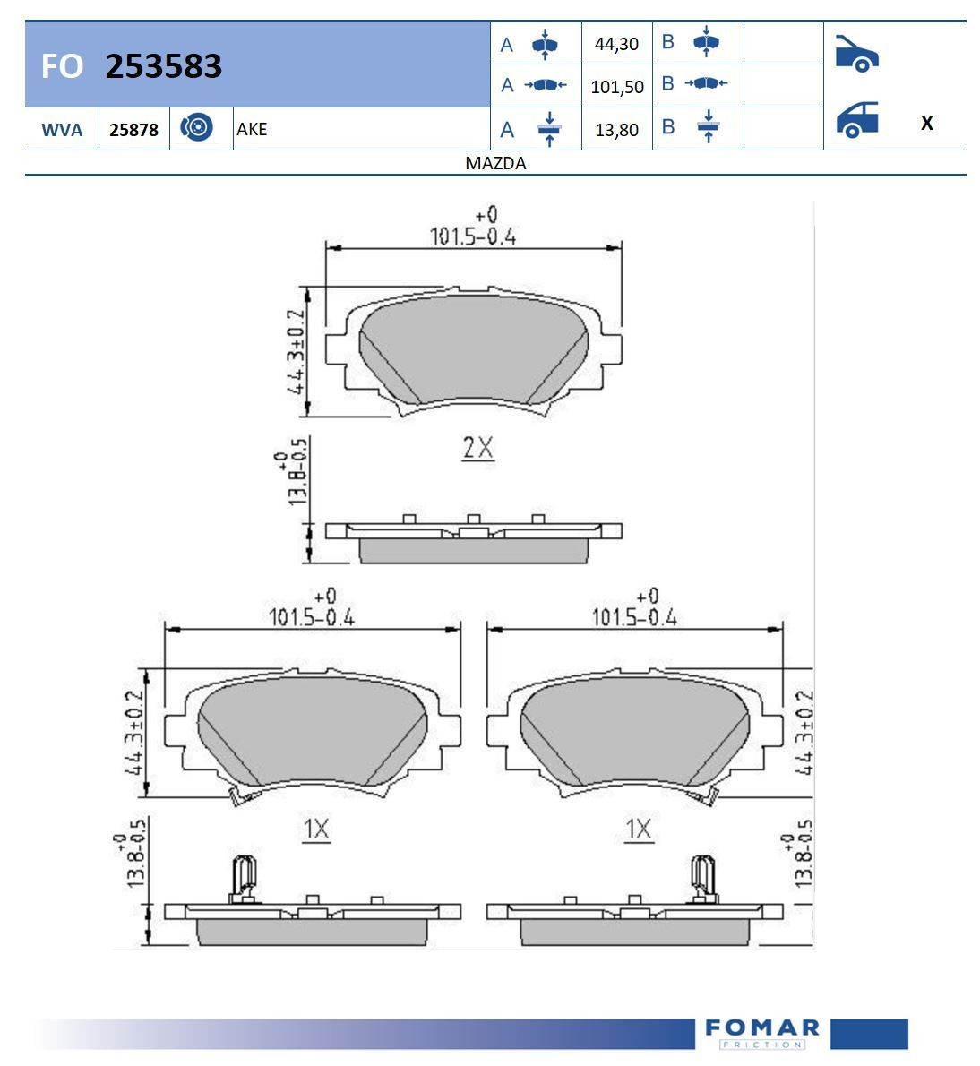 FOMAR Friction FO 253583: Piduriklotsid