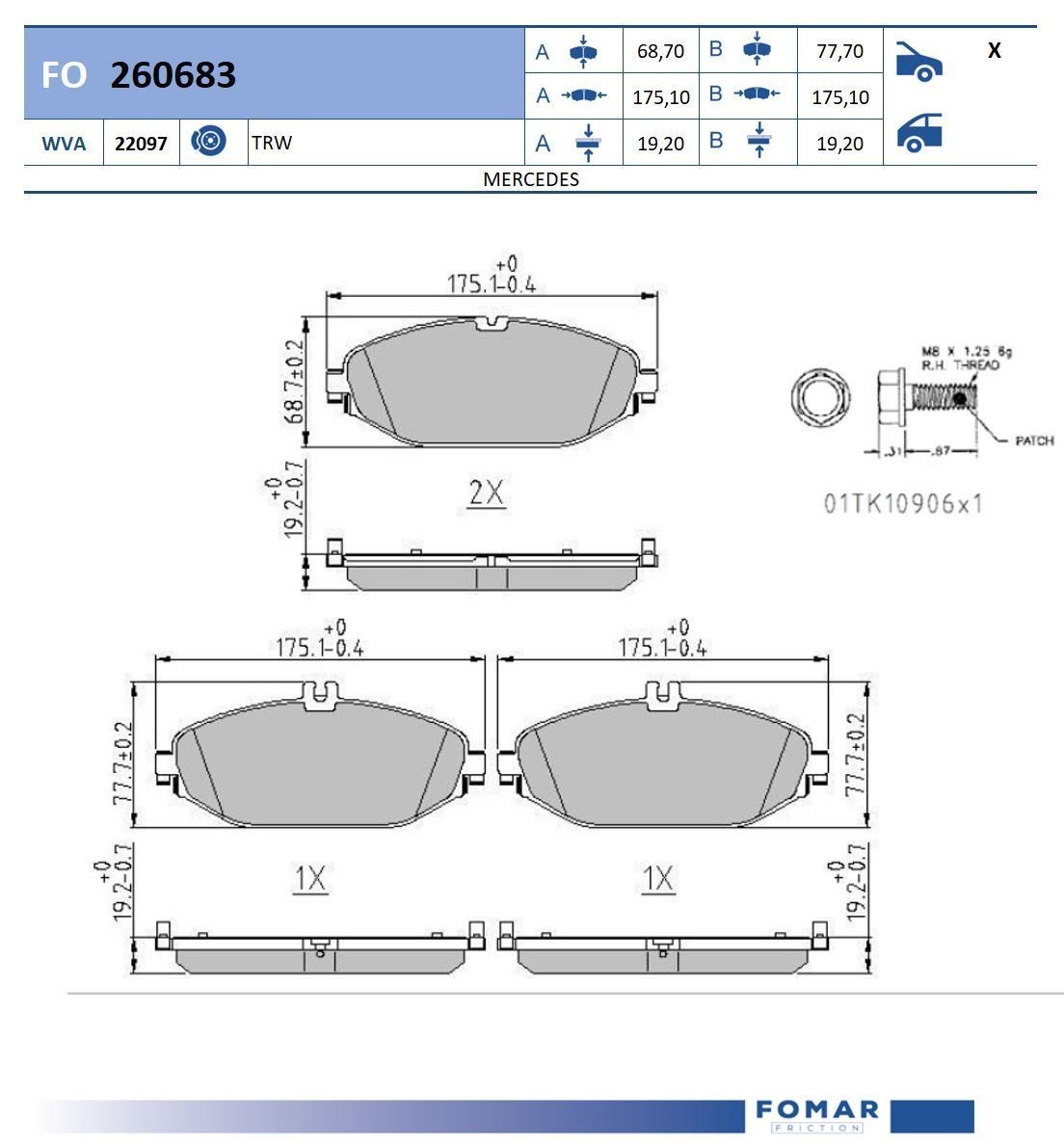 FOMAR Friction FO 260683: Piduriklotsid